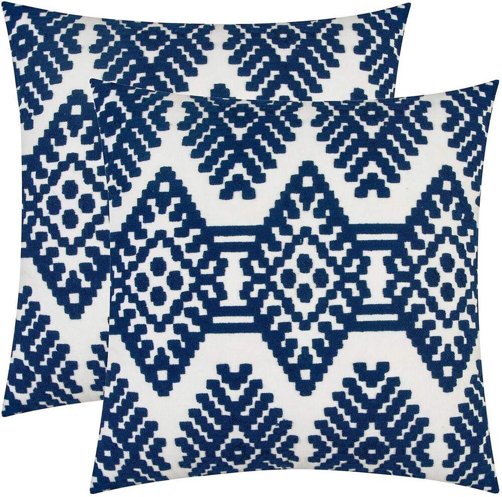 4457 Navy Blue and White Embroidery Throw Pillow Covers 18x18 Summer